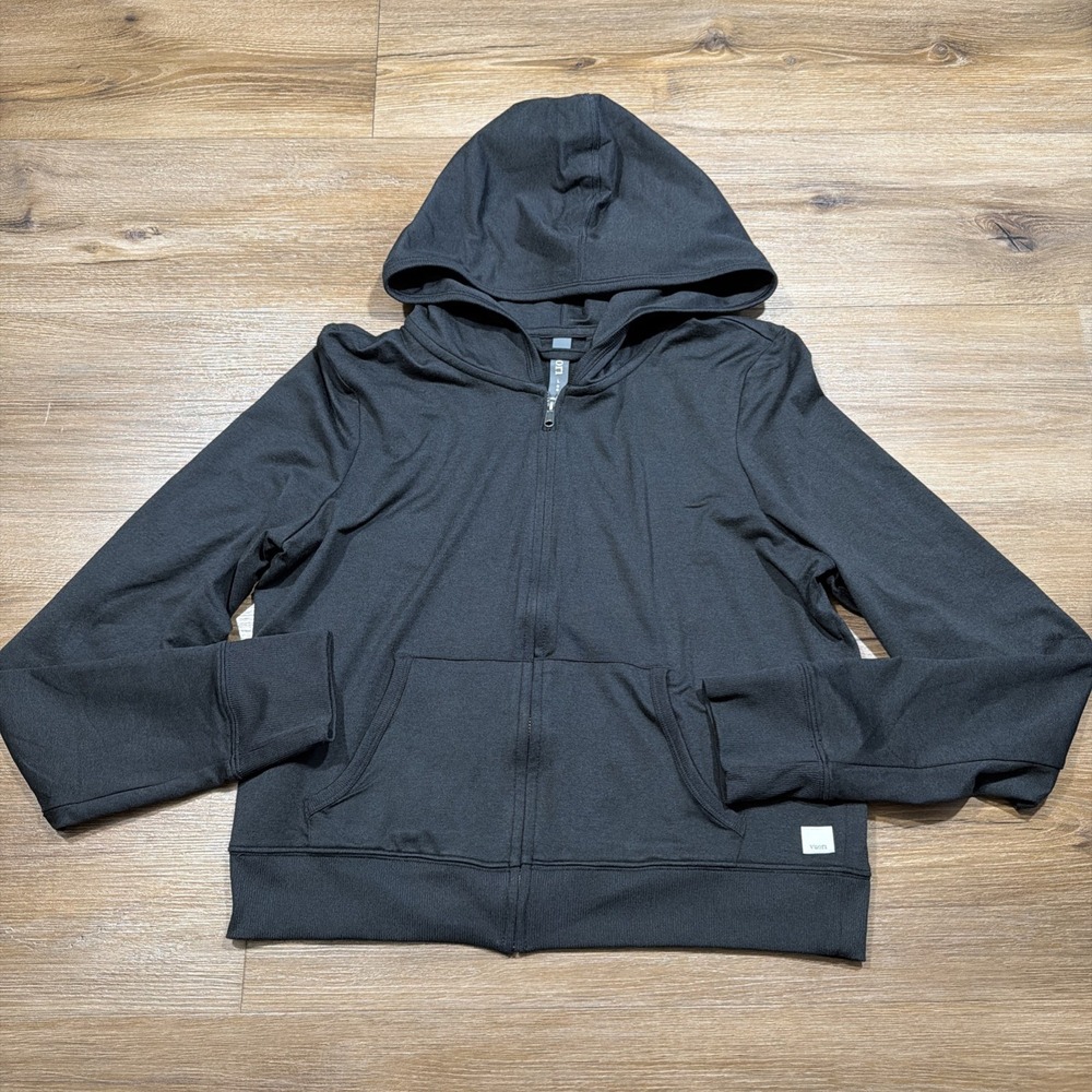 Vuori Halo Mini Full Zip Hoodie Women's LARGE Black Cropped Athleisure Casual